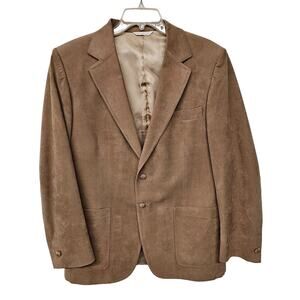 Vintage Vincent Kari Blazer L/XL Tan Suede Pockets Notch Lapel Single-Breasted